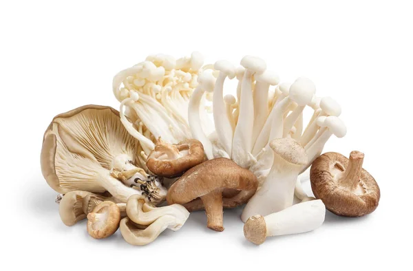 Heap Different Fresh Mushrooms White Background — Stock Photo, Image