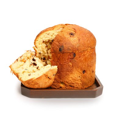 Beyaz arkaplanda kesilmiş Panettone tablosu