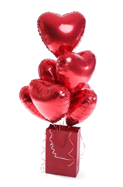 Beyaz Arka Planda Sevgililer Günü Için Kalp Şeklinde Balonlar Olan — Stok fotoğraf