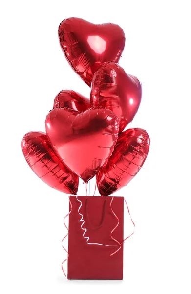 Beyaz Arka Planda Sevgililer Günü Için Kalp Şeklinde Balonlar Olan — Stok fotoğraf