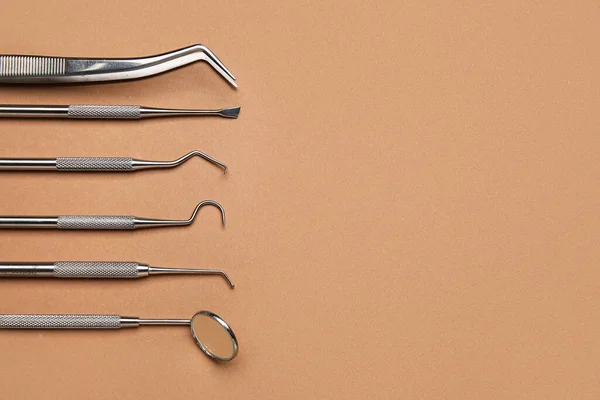 Dental Tools Brown Background — Stock Photo, Image