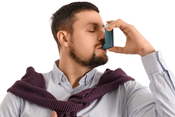 Man Inhaler Isolated White — Stock Photo, Image
