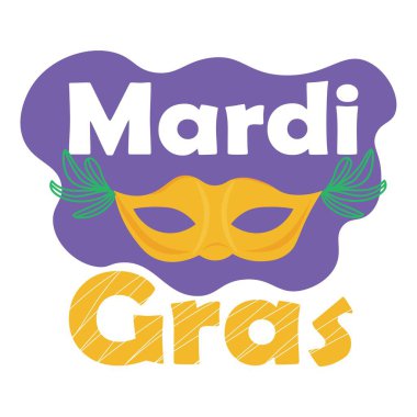 Metin MARDI GRAS (Şişman Salı) ve beyaz arkaplanda maske