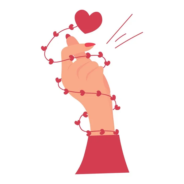 Женская Рука Красным Сердцем Белом Фоне Празднование Дня Святого Валентина — стоковый вектор