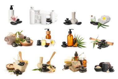 Beyaz üzerine izole edilmiş spa malzemeleri.