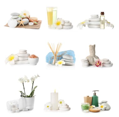 Beyaz üzerine izole edilmiş spa malzemeleri.