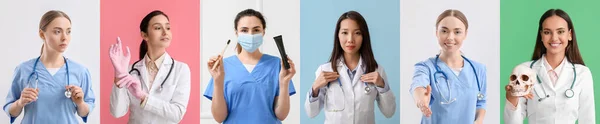 Set of different female doctors in uniforms