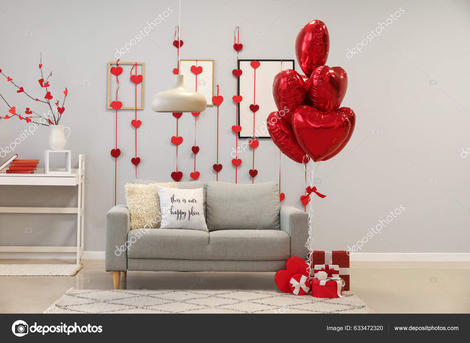 Interior Living Room Decorated Valentine's Day Balloons Sofa Gifts Stock  Photo by ©serezniy 633472320