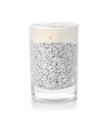 Shot of delicious pudding with chia seeds isolated on white background