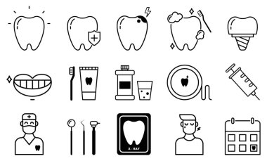 Beyaz arkaplanda diş simgeleri kümesi