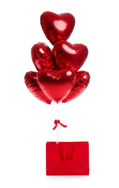 Saco Compras Com Balões Forma Coração Para Dia Dos Namorados — Fotografia de Stock