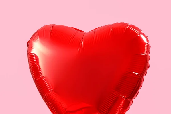 Heart Shaped Balloon Valentine Day Pink Background Closeup — Fotografia de Stock