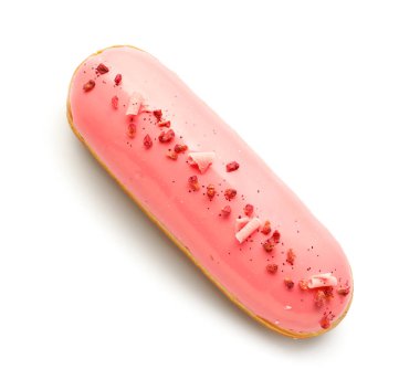 Delicious glazed eclair isolated on white background