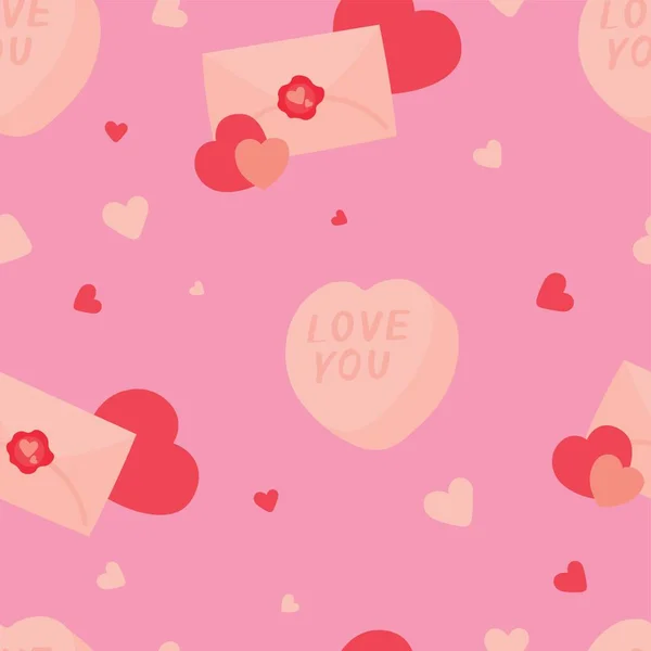 Праздничный Узор День Святого Валентина Сердцами Буквами Розовом Фоне — стоковый вектор