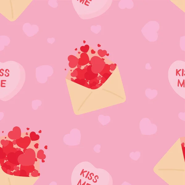 Праздничный Узор День Святого Валентина Сердечками Конвертами Розовом Фоне — стоковый вектор