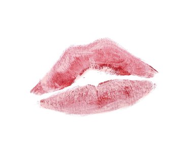 Beyaz zemin üzerine kırmızı ruj öpücük işareti