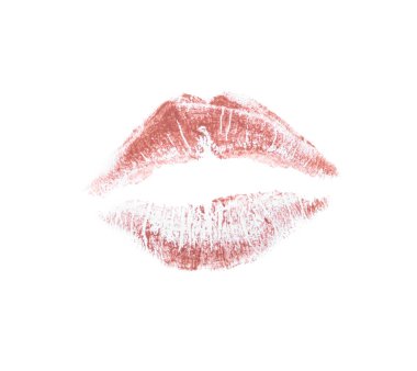 Brown lipstick kiss mark on white background