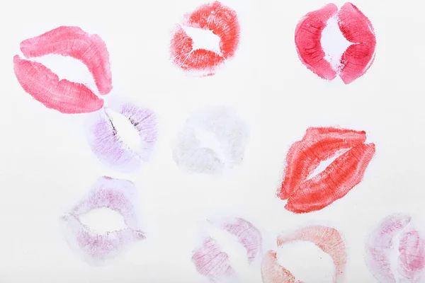 Lipstick Kiss Marks White Background — Fotografia de Stock