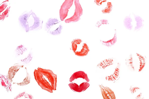 Lipstick Kiss Marks White Background — Fotografia de Stock