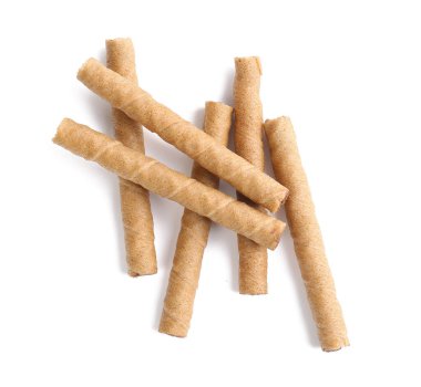 Tasty wafer rolls isolated on white background
