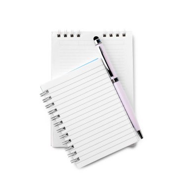 Notebooks and pen isolated on white background