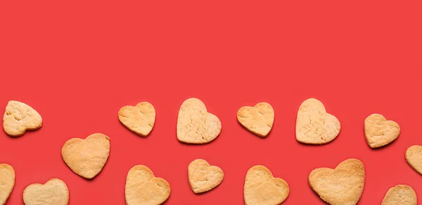 Sweet Heart Shaped Cookies Red Background Valentine Day Celebration — Stock Photo, Image