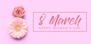 Stylish greeting card for International Women's Day on lilac background