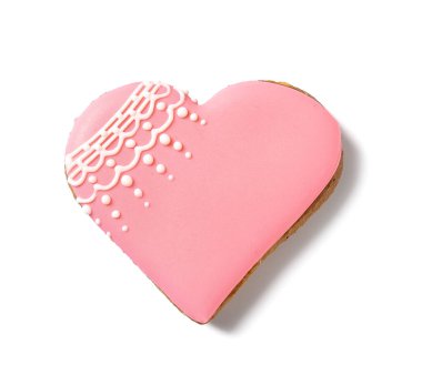 Sweet heart shaped cookie on white background. Valentine's Day celebration