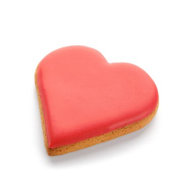 Heart shaped cookie on white background. Valentines Day celebration