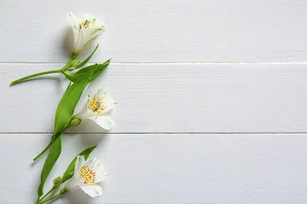 Delicate Alstroemeria Flowers Light Wooden Background — Stock Photo, Image