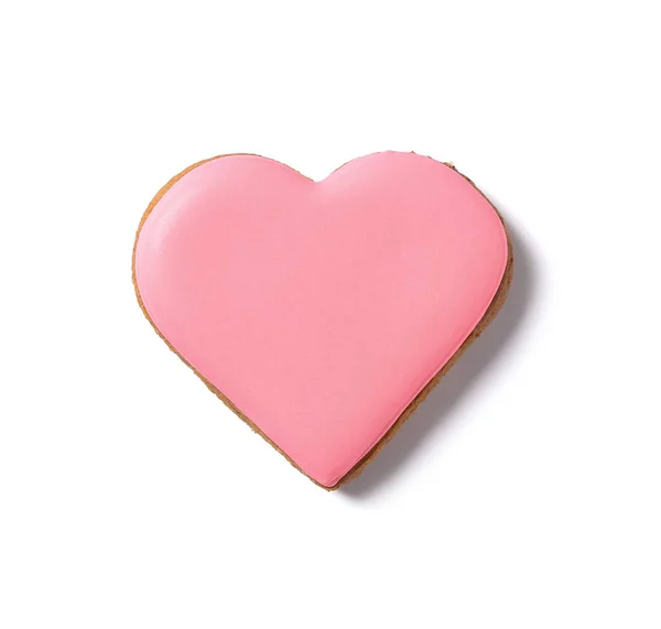 Sweet Heart Shaped Cookie White Background Valentine Day Celebration — Fotografia de Stock