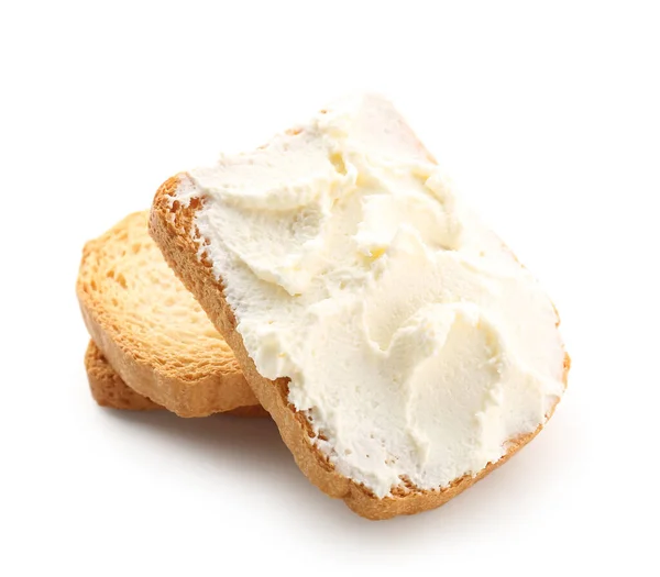 Toasts Tasty Cream Cheese White Background — Stock Photo, Image
