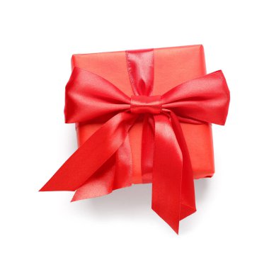 Gift box with beautiful bow on white background. Valentine's Day celebration