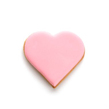 Heart shaped cookie on white background. Valentines Day celebration