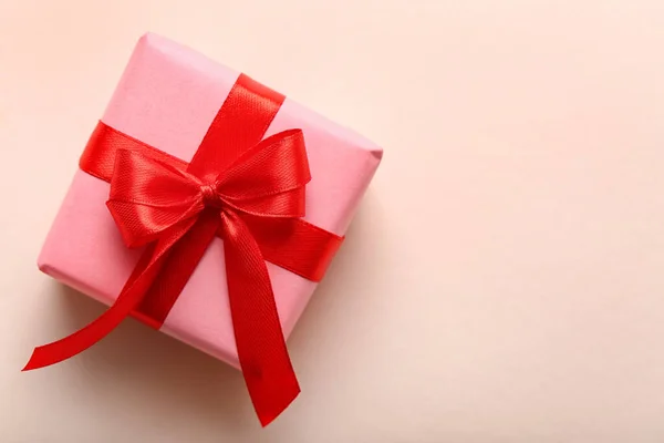 Beautiful Gift Red Ribbon White Background Valentine Day Celebration — Stock Photo, Image