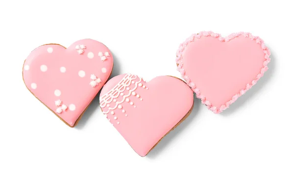 Delicious Heart Shaped Cookies White Background Valentine Day Celebration — Photo