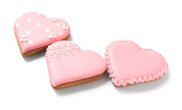 Delicious Heart Shaped Cookies White Background Valentine Day Celebration — Stockfoto