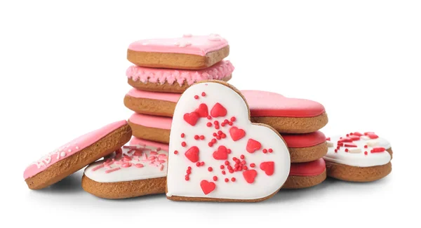 Heap Sweet Heart Shaped Cookies Isolated White Background Valentine Day — Photo