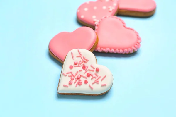 Composition Sweet Heart Shaped Cookies Color Background Valentine Day Celebration — Photo