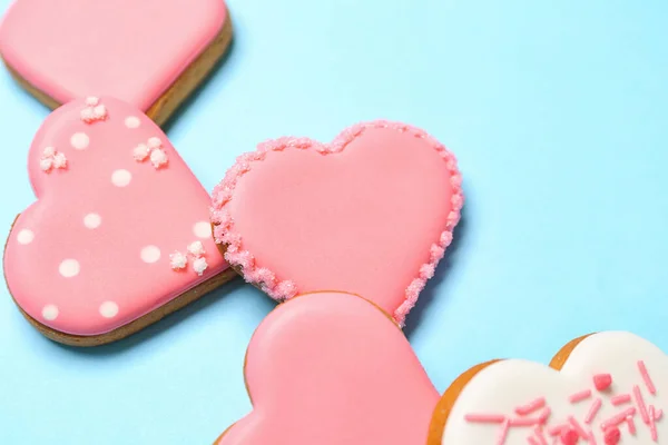 Composition Sweet Heart Shaped Cookies Color Background Closeup Valentine Day — Photo