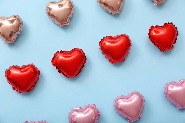 Different Heart Shaped Balloons Color Background Valentine Day Celebration — Stockfoto