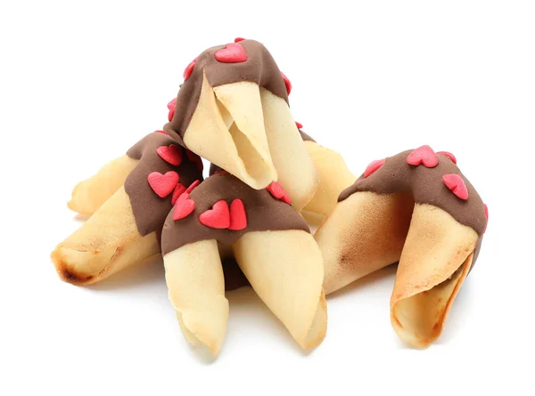 Tasty Fortune Cookies White Background Valentine Day Celebration — Stock Photo, Image