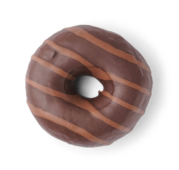 Tasty chocolate donut on white background