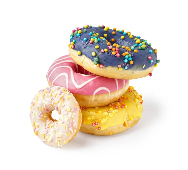 Delicious Glazed Donuts Isolated White Background — Stock Photo, Image