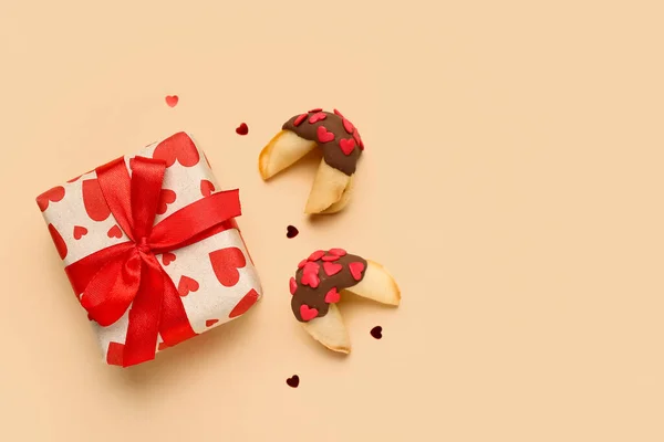 Fortune Cookies Gift Beige Background Valentine Day Celebration — Stockfoto
