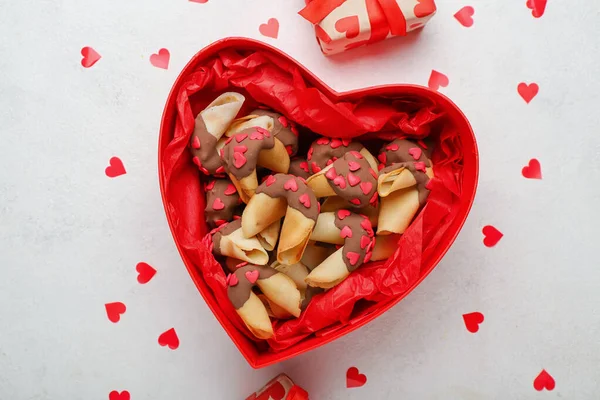 Box Fortune Cookies Hearts White Background Valentine Day Celebration — Stock Photo, Image