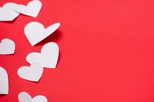 Beautiful Paper Hearts Red Background Valentines Day Celebration — Fotografia de Stock