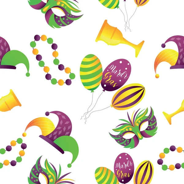 Mardi Gras Symbols White Background Pattern Design — Stock vektor