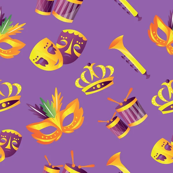 Mardi Gras Symbols Purple Background Pattern Design — Stock vektor
