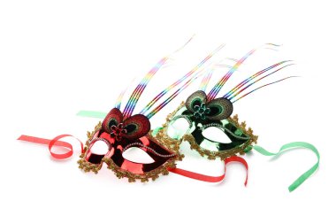 Beautiful carnival masks for Mardi Gras celebration on white background